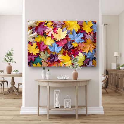 Kleurrijk herfstbladeren canvas met baklijst