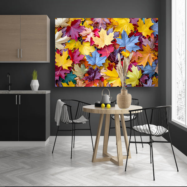 Kleurrijk herfstbladeren canvas met baklijst