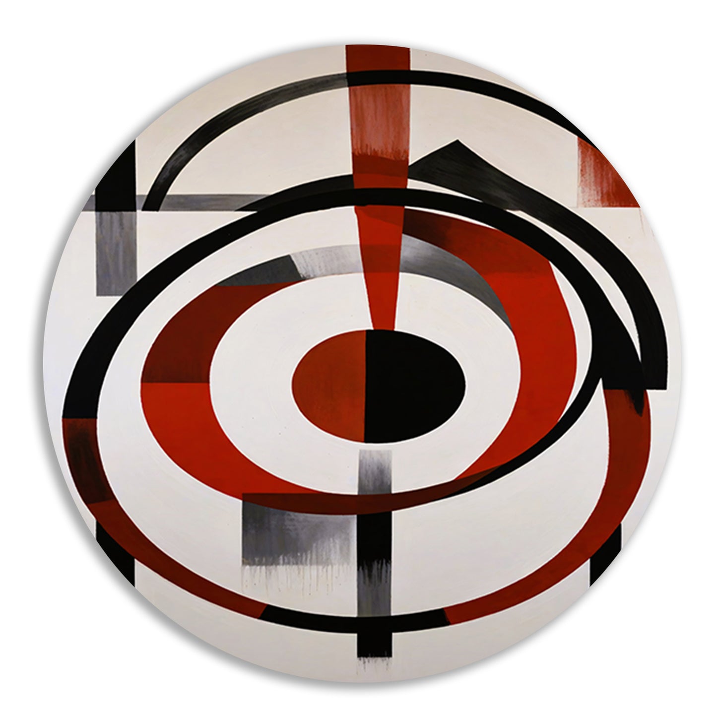 Abstracte Symmetrie in Rood, Zwart en Wit aluminium muurcirkel