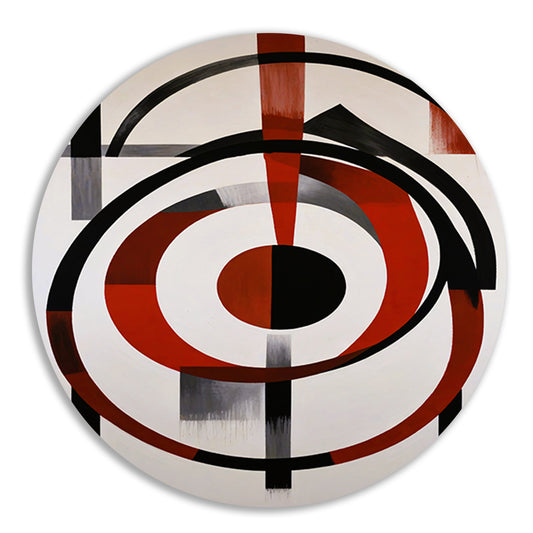 Abstracte Symmetrie in Rood, Zwart en Wit aluminium muurcirkel