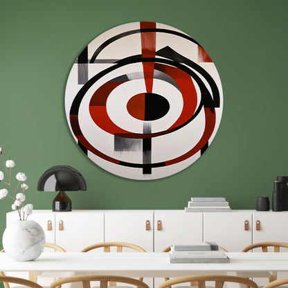 Abstracte Symmetrie in Rood, Zwart en Wit aluminium muurcirkel