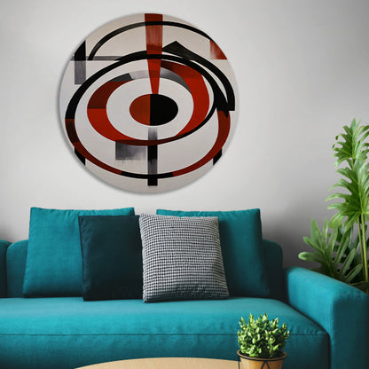Abstracte Symmetrie in Rood, Zwart en Wit aluminium muurcirkel