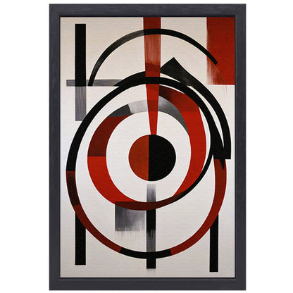 Abstracte Symmetrie in Rood, Zwart en Wit canvas met baklijst