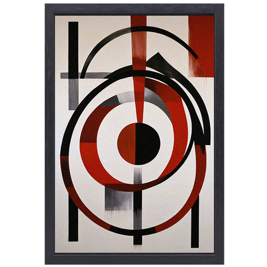 Abstracte Symmetrie in Rood, Zwart en Wit canvas met baklijst