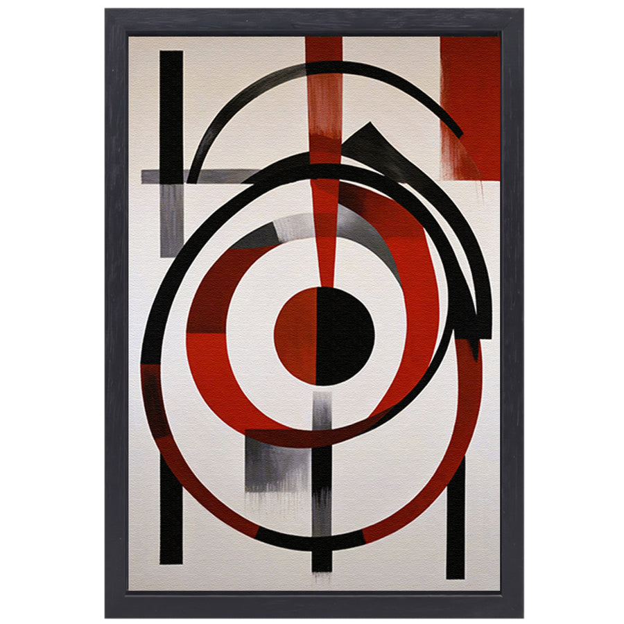 Abstracte Symmetrie in Rood, Zwart en Wit canvas met baklijst
