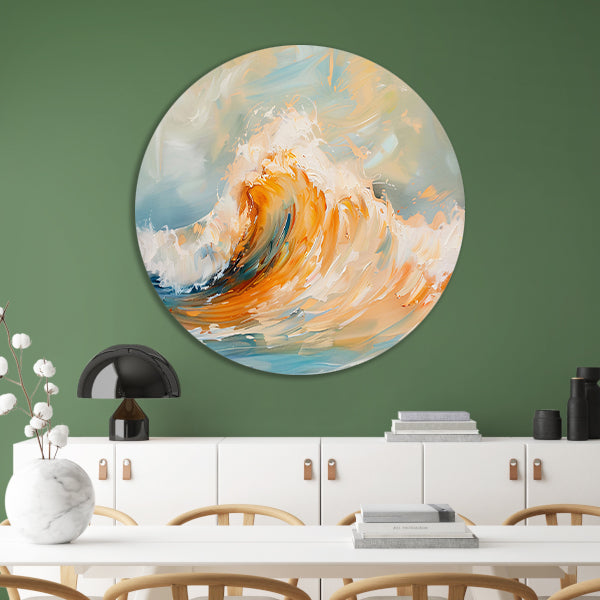 Abstracte schilderij van dynamische golf aluminium muurcirkel