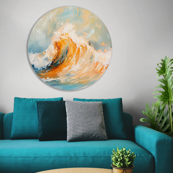 Abstracte schilderij van dynamische golf aluminium muurcirkel