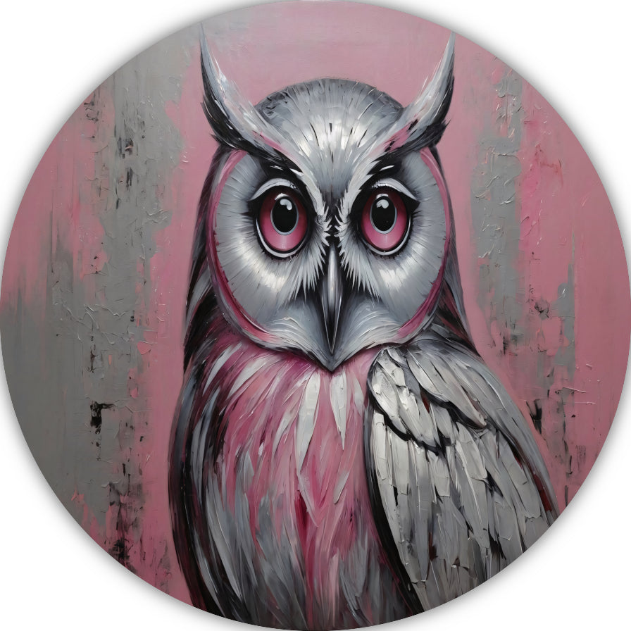 Abstracte Uil in Roze en Zilveren Tinten forex muurcirkel