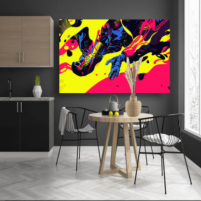 Dynamische kleurrijke abstracte superheld illustratie acrylglas