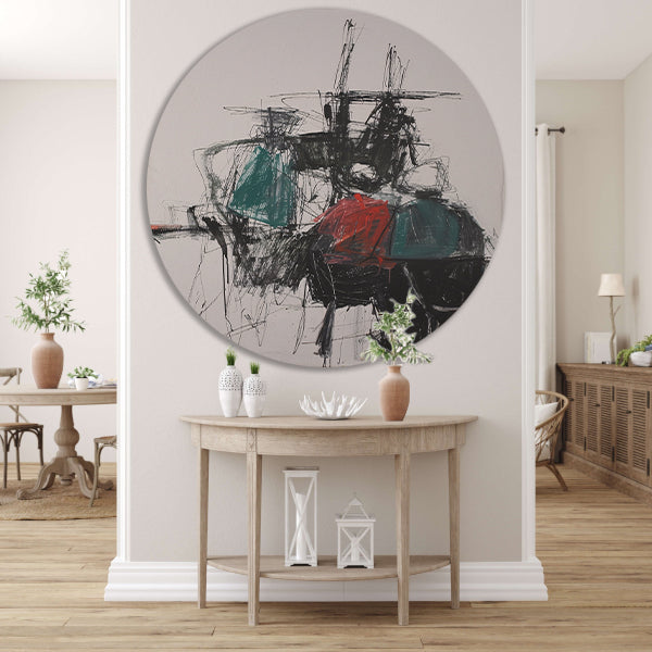 Abstracte expressie van dynamische kleuren en vormen aluminium muurcirkel