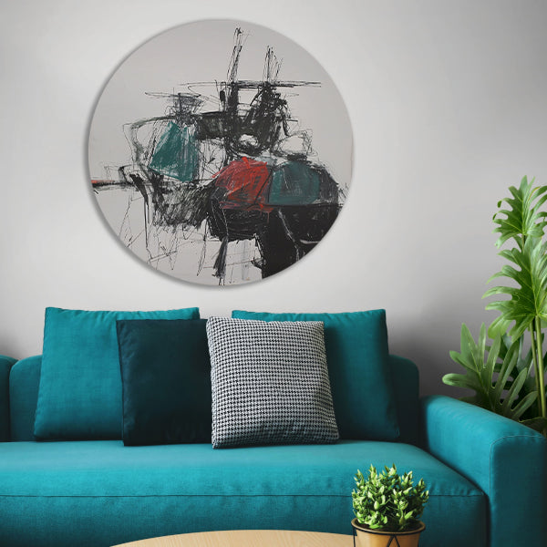 Abstracte expressie van dynamische kleuren en vormen aluminium muurcirkel