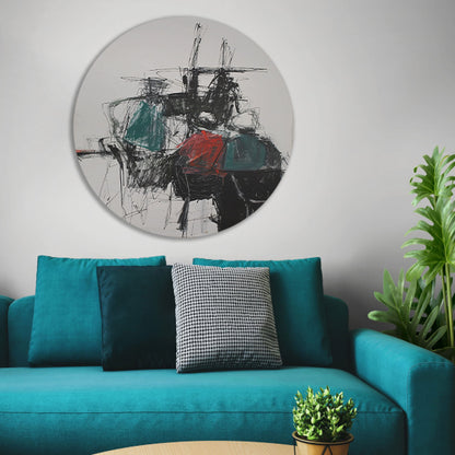 Abstracte expressie van dynamische kleuren en vormen aluminium muurcirkel
