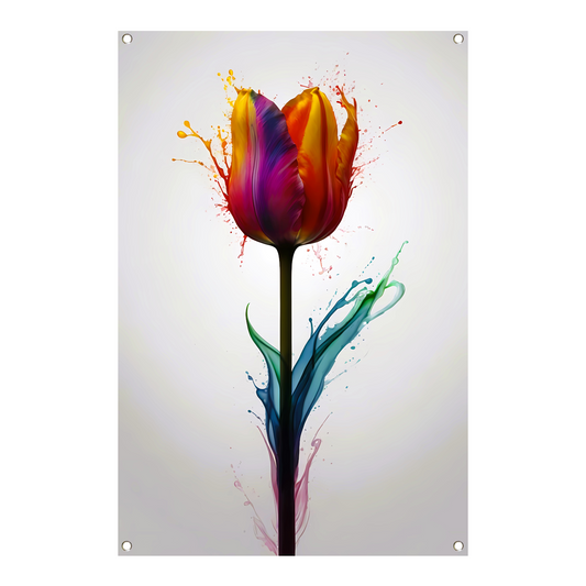 Abstracte kleurrijke tulp in vloeibare stijl tuinposter