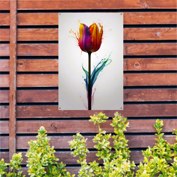 Abstracte kleurrijke tulp in vloeibare stijl tuinposter