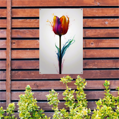 Abstracte kleurrijke tulp in vloeibare stijl tuinposter