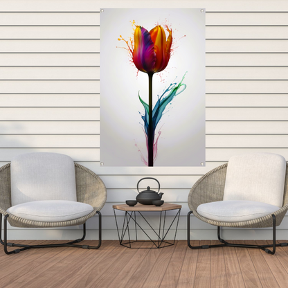 Abstracte kleurrijke tulp in vloeibare stijl tuinposter