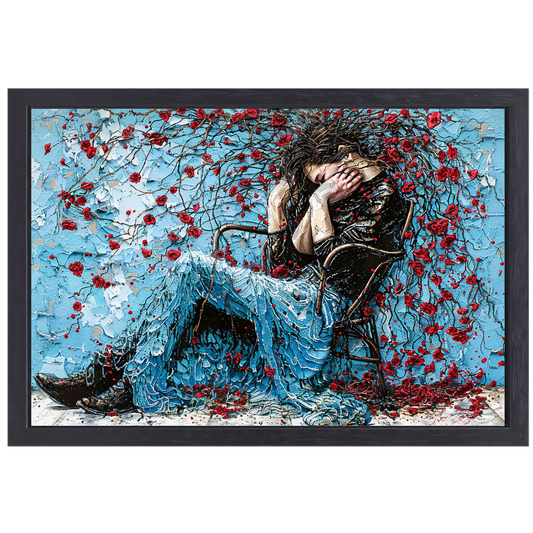 Vrouw omhuld door bloemen en emotie canvas met baklijst