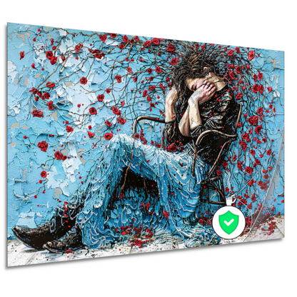Vrouw omhuld door bloemen en emotie poster