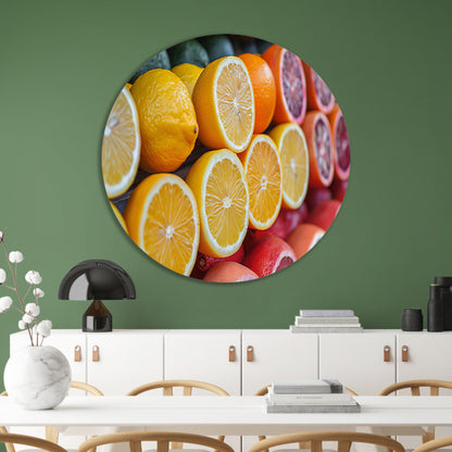Citrusvruchtenstilleven aluminium muurcirkel