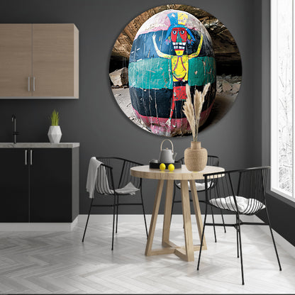 Surrealistisch portret in bol aluminium muurcirkel
