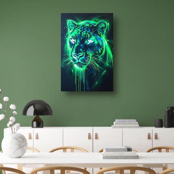 Fluorescerende panter in abstracte kleuren poster