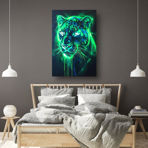 Fluorescerende panter in abstracte kleuren poster