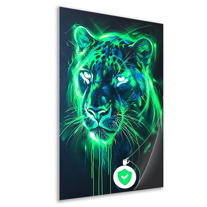 Fluorescerende panter in abstracte kleuren poster