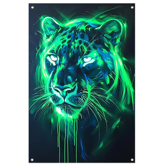 Fluorescerende panter in abstracte kleuren tuinposter
