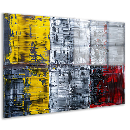 Abstract schilderij met geel, zwart, rood, wit acrylglas