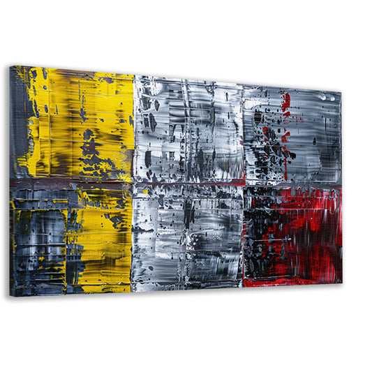 Abstract schilderij met geel, zwart, rood, wit canvas