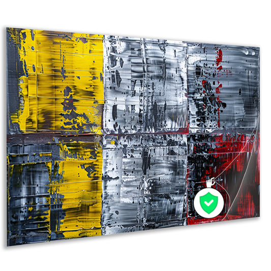 Abstract schilderij met geel, zwart, rood, wit poster