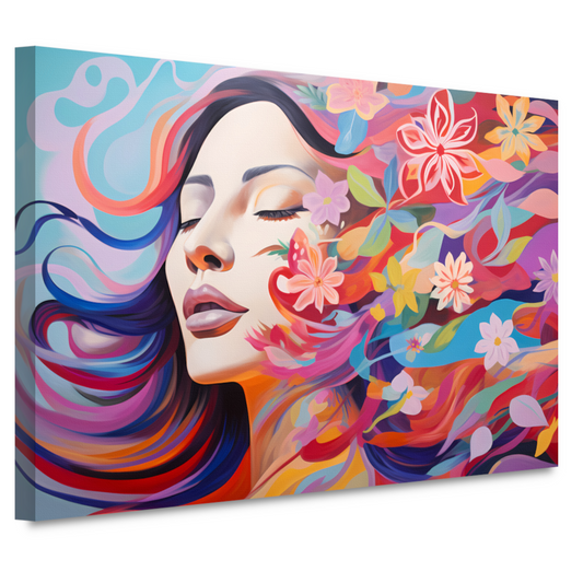 Vrouwelijke schoonheid in een bloemenzee canvas