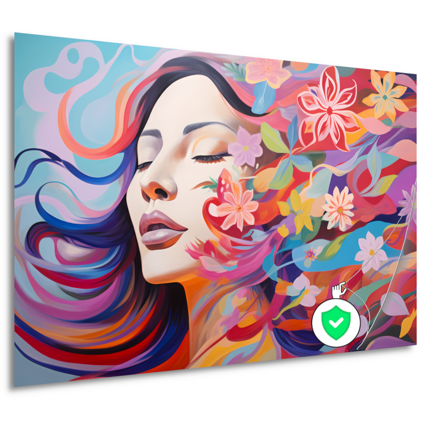 Vrouwelijke schoonheid in een bloemenzee poster