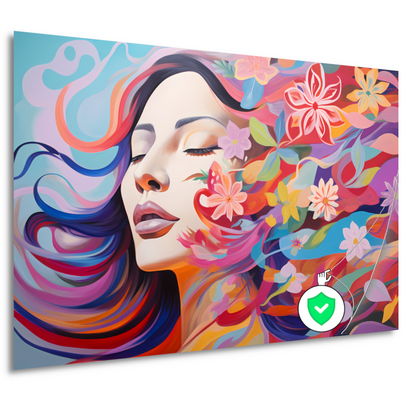 Vrouwelijke schoonheid in een bloemenzee poster