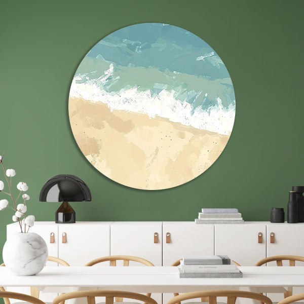 Rustgevende kustlijn met zachte golven   forex muurcirkel