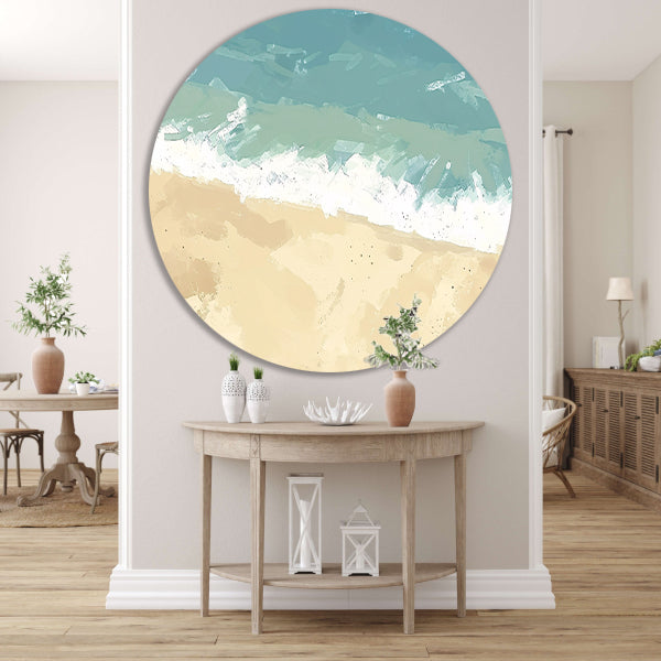 Rustgevende kustlijn met zachte golven   forex muurcirkel