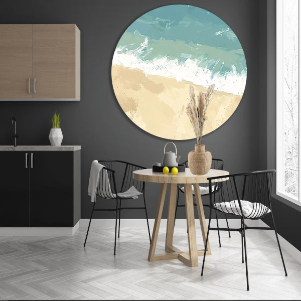 Rustgevende kustlijn met zachte golven   forex muurcirkel