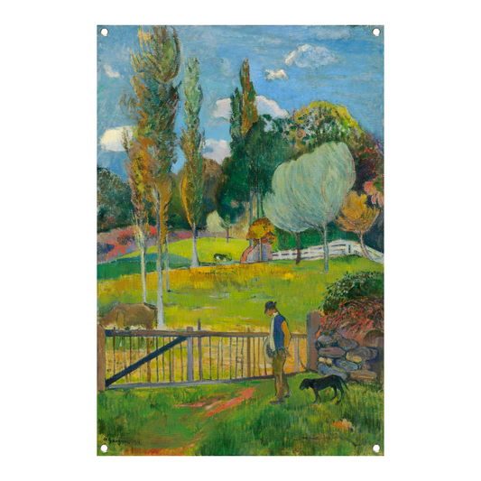 Boer en zijn hond bij een hek - Paul Gauguin tuinposter