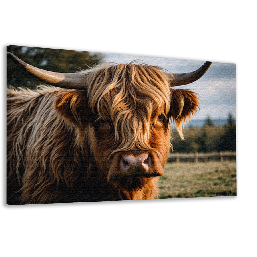 Schotse hooglander in een groen veld canvas