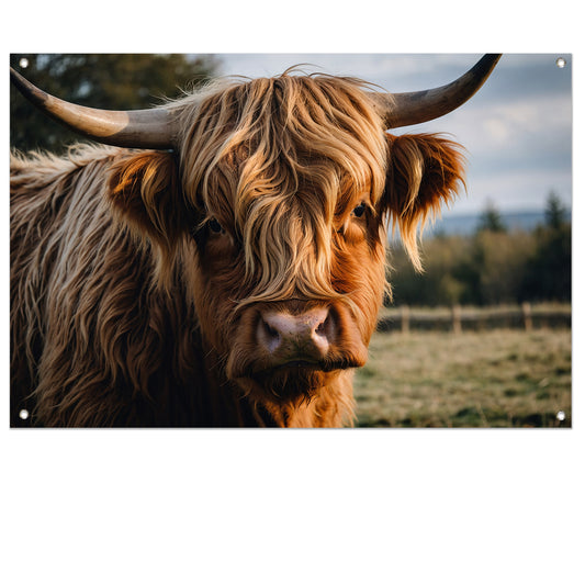 Schotse hooglander in een groen veld tuinposter