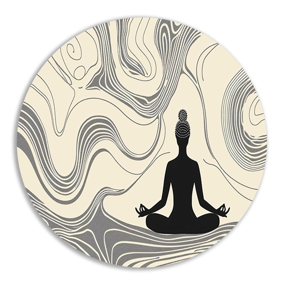 Mediterende silhouet met abstracte lijnen   forex muurcirkel