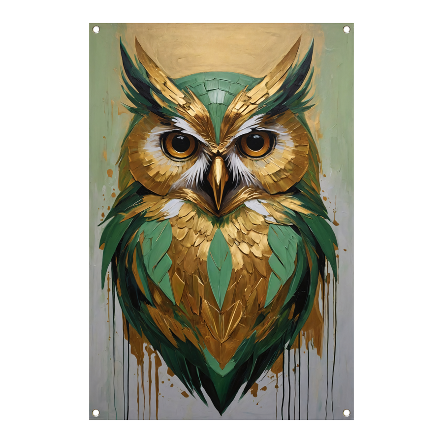 Abstracte Uil in Goud en Groen Tinten tuinposter