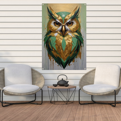 Abstracte Uil in Goud en Groen Tinten tuinposter