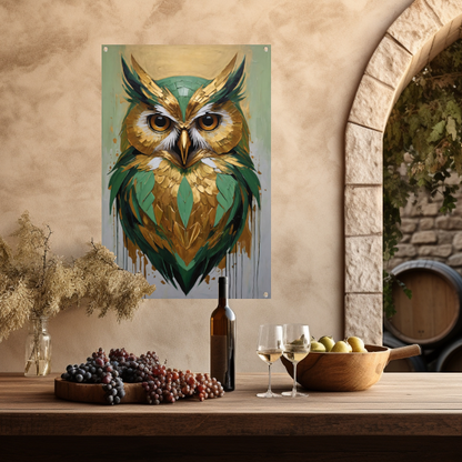 Abstracte Uil in Goud en Groen Tinten tuinposter