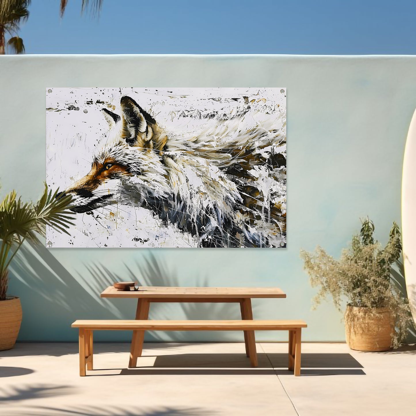 Expressieve abstracte schilderij van een vos tuinposter