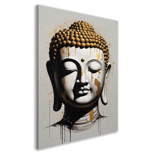 Boeddha Hoofd met Gouden Druppels Modern Kunstwerk canvas