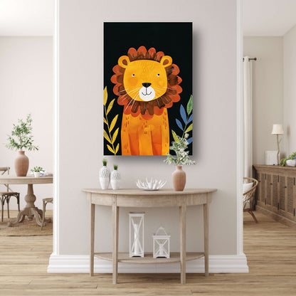 Aquarel Illustratie Vrolijke Leeuw canvas met baklijst