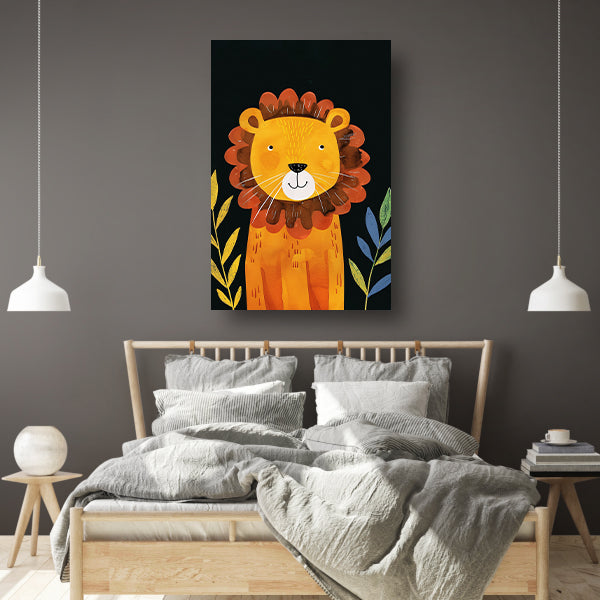 Aquarel Illustratie Vrolijke Leeuw canvas met baklijst