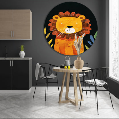 Aquarel Illustratie Vrolijke Leeuw aluminium muurcirkel