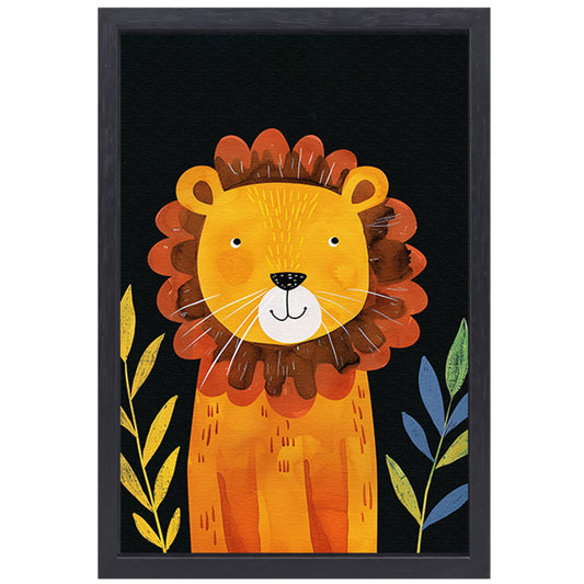 Aquarel Illustratie Vrolijke Leeuw canvas met baklijst